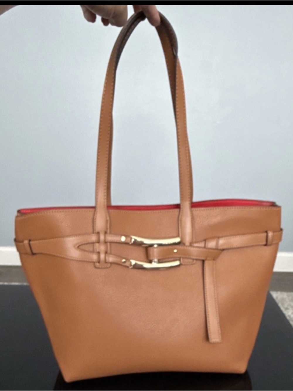Halston Heritage Tan Tote with Red Interior Trim